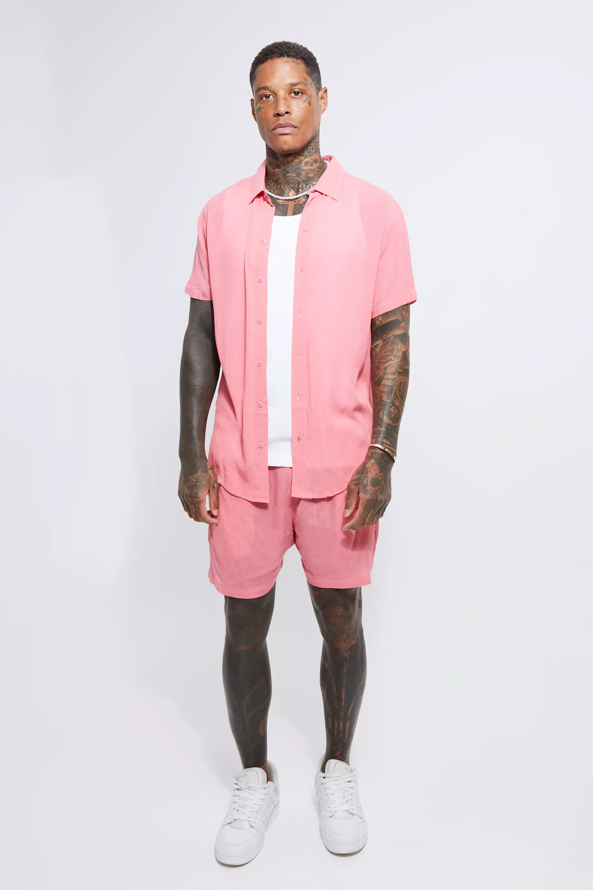 Short Sleeve Cheese Cloth Shirt And Short Set
