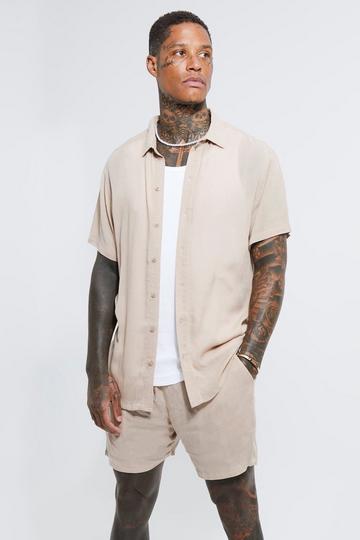 Stone Beige Short Sleeve Cheese Cloth Shirt And Short Set