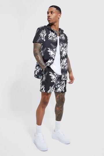 Ensemble fleuri avec chemise et short de bain black