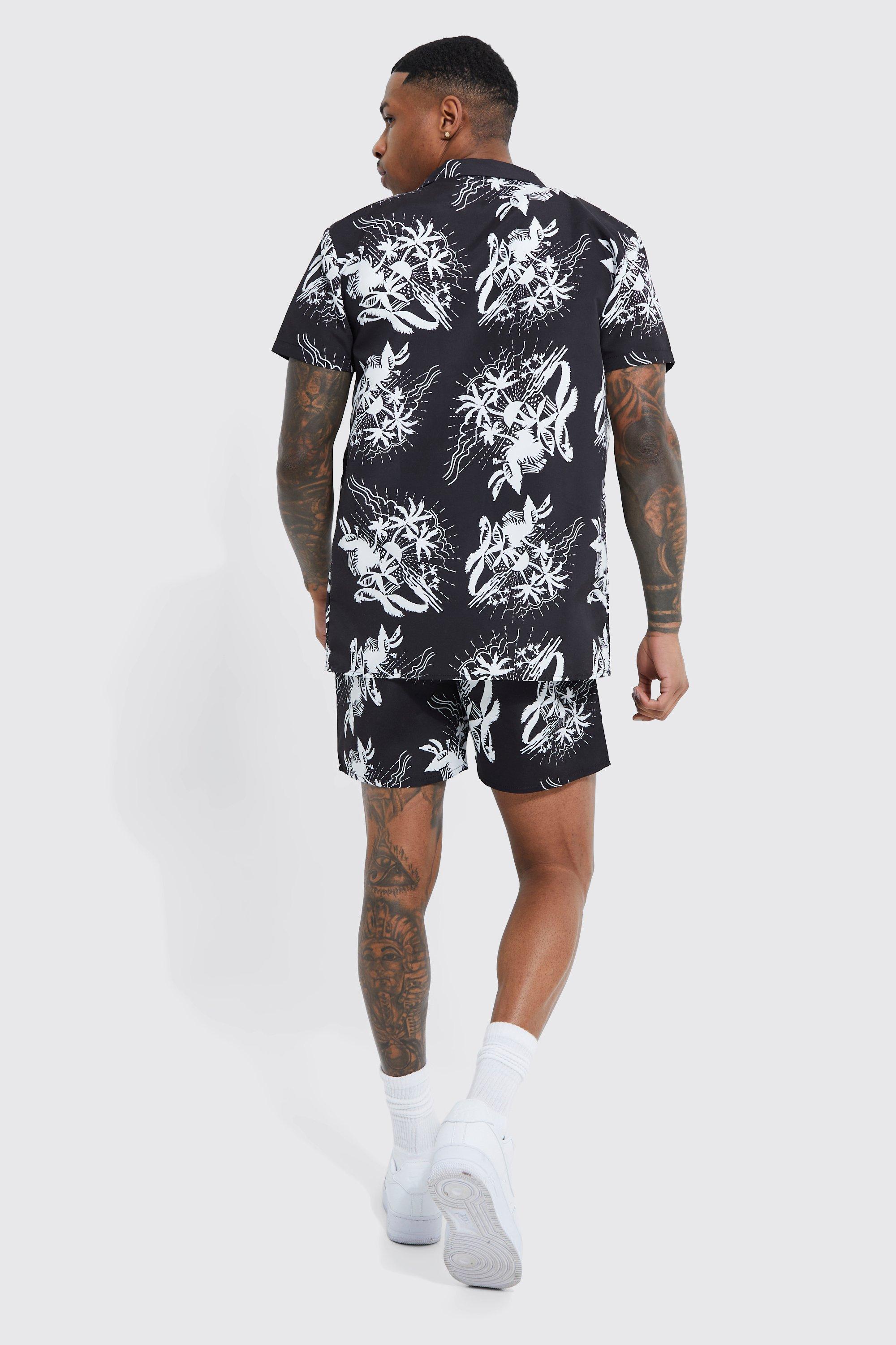 Short Sleeve Floral Shirt And Swim Trunks