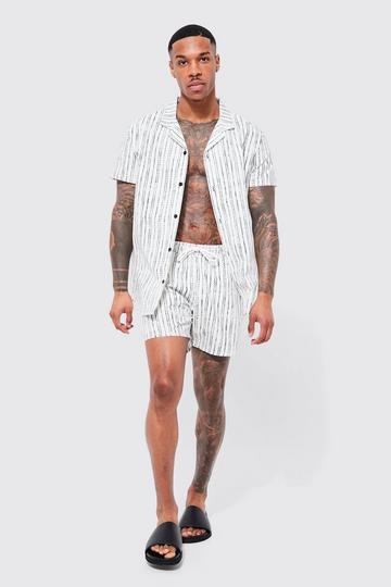 Short Sleeve Dashed Stripe Shirt And Swim Set black