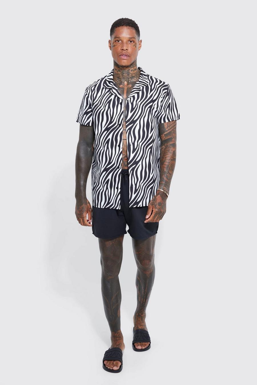 Black Short Sleeve Animal Shirt And Swim Set