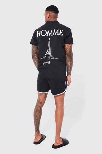 Short Sleeve Homme Shirt And Swim Set black