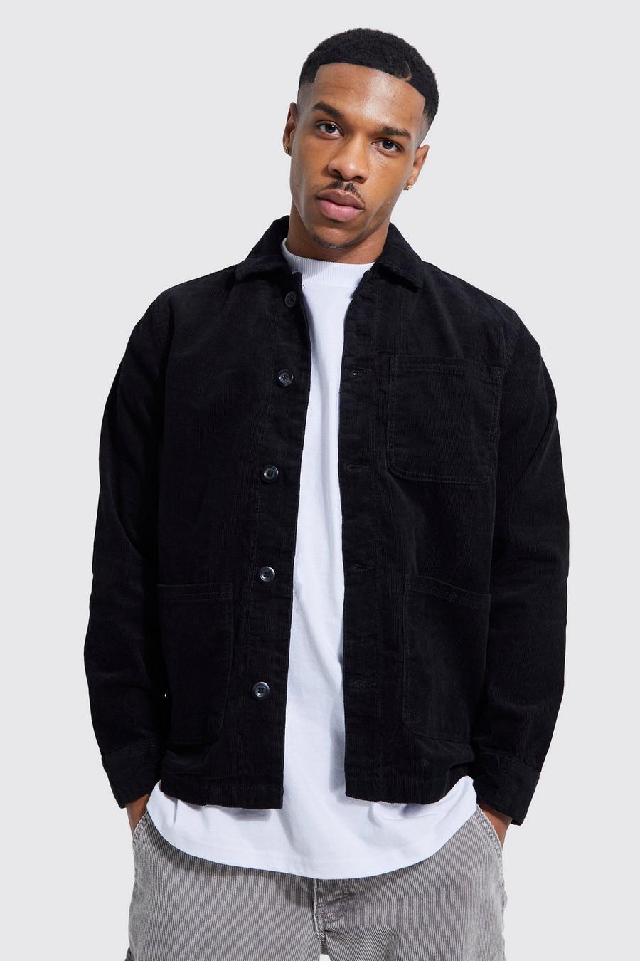 Black Regular Fit Cord Worker Jacket  image number 1