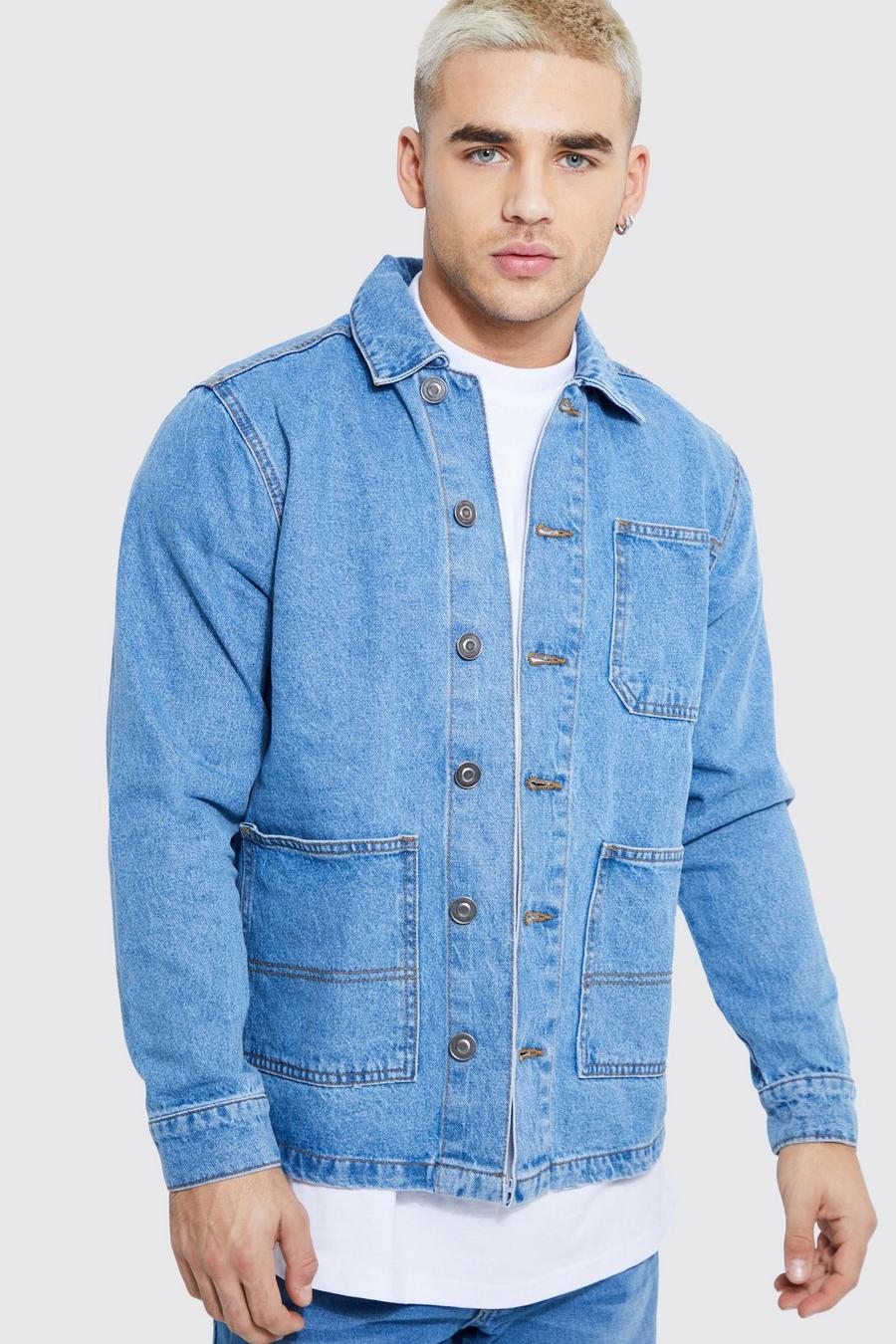 Regular Fit Worker Denim Jacket, Mid blue azul