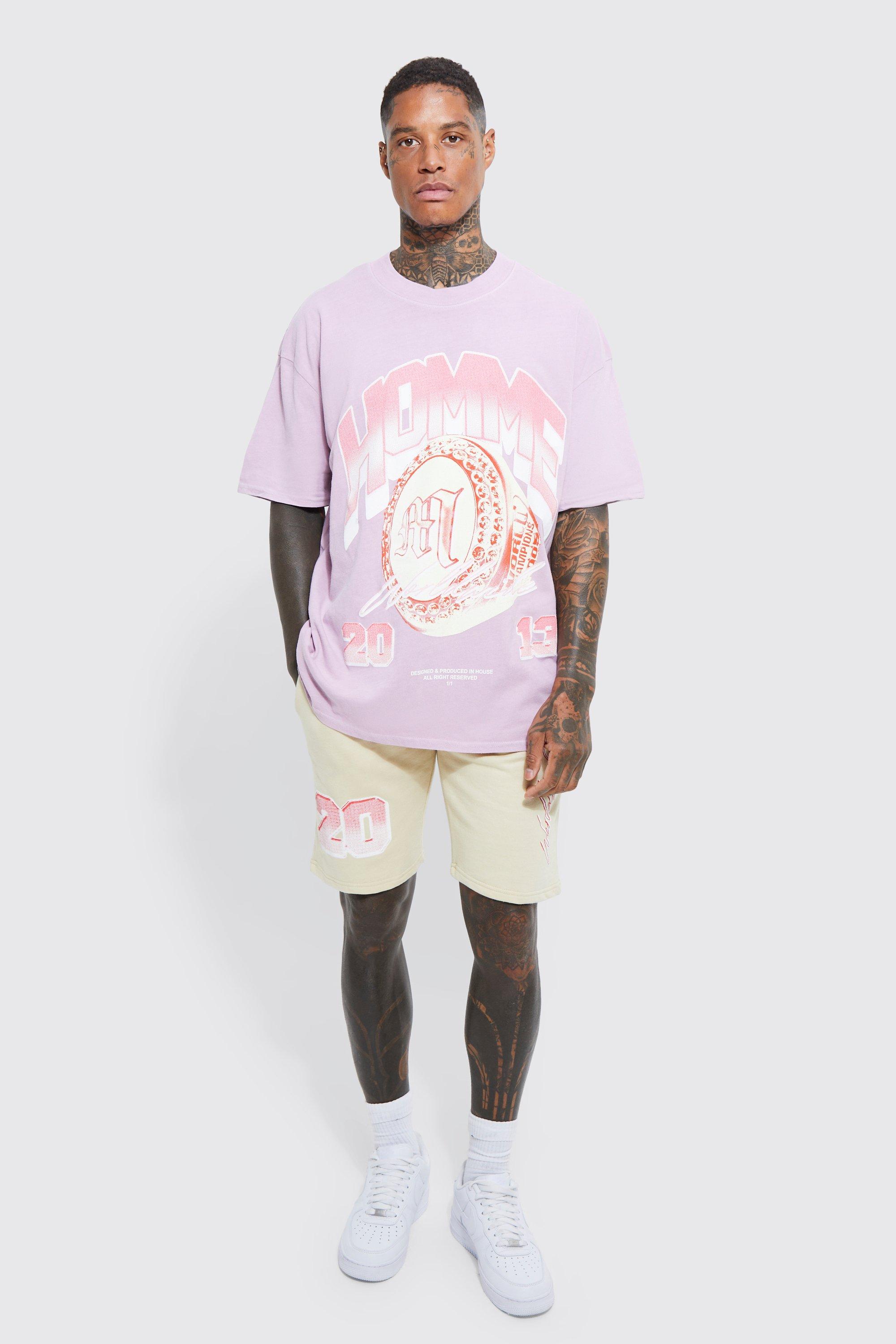 Oversized Homme Graphic Overdye T shirt boohoo