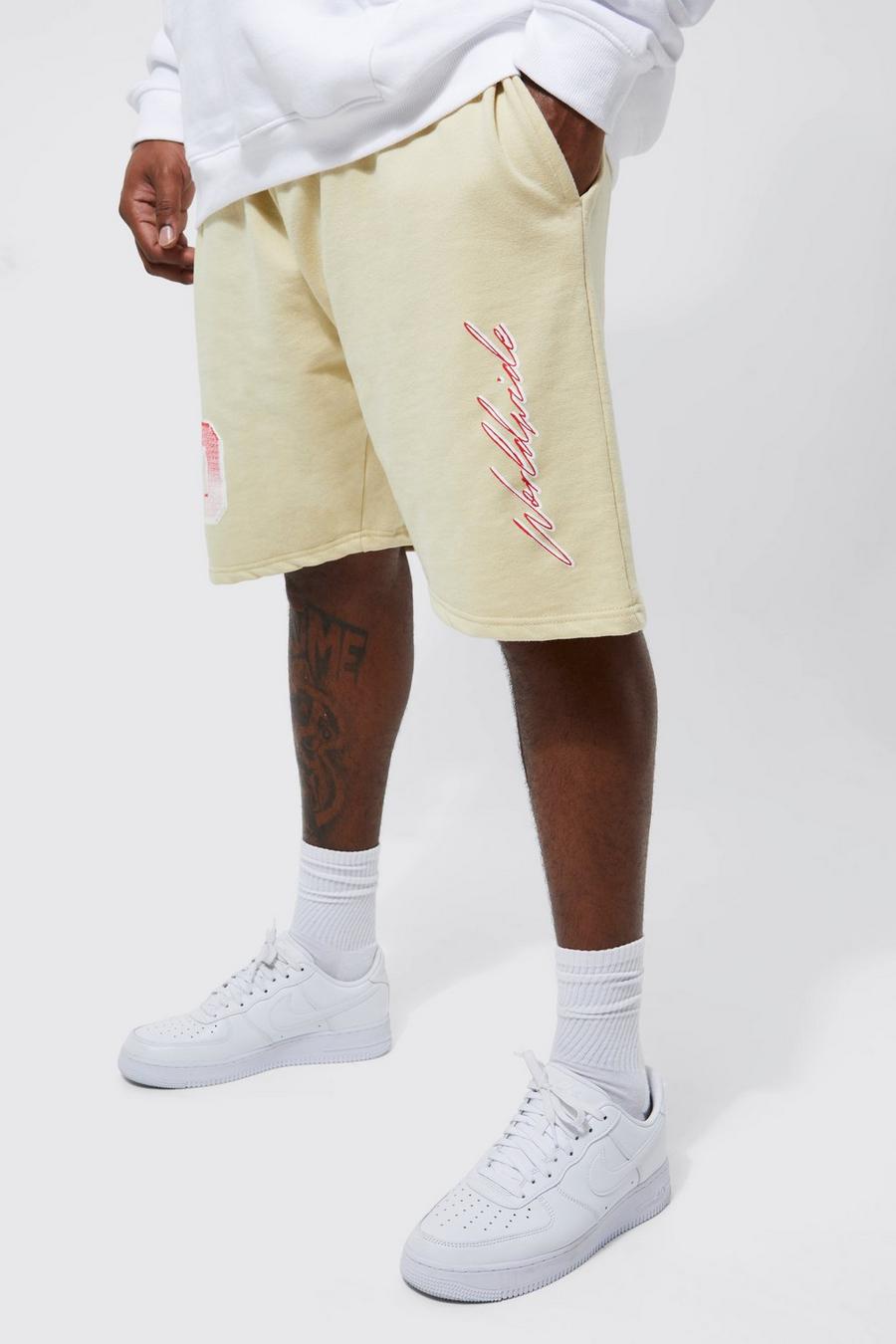 Pantaloncini Plus Size con grafica Worldwide, Sand beige image number 1