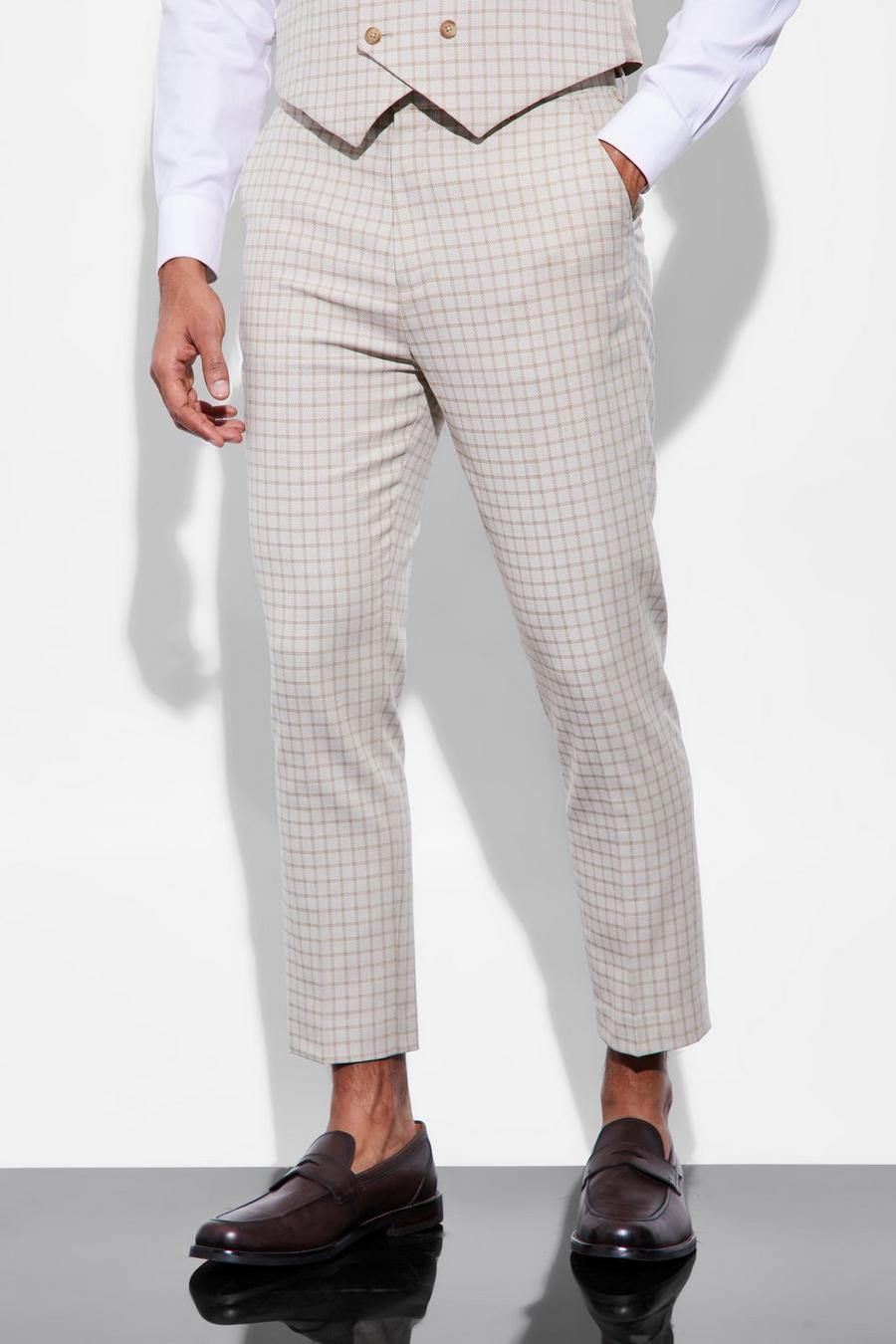Sand Tapered Check Suit Trousers image number 1