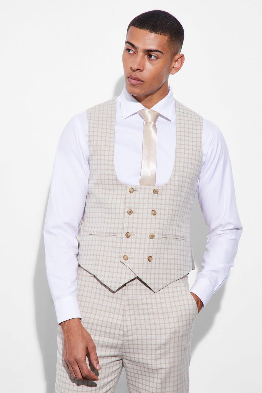 Sand Slim Double Breasted Check Waistcoat image number 1