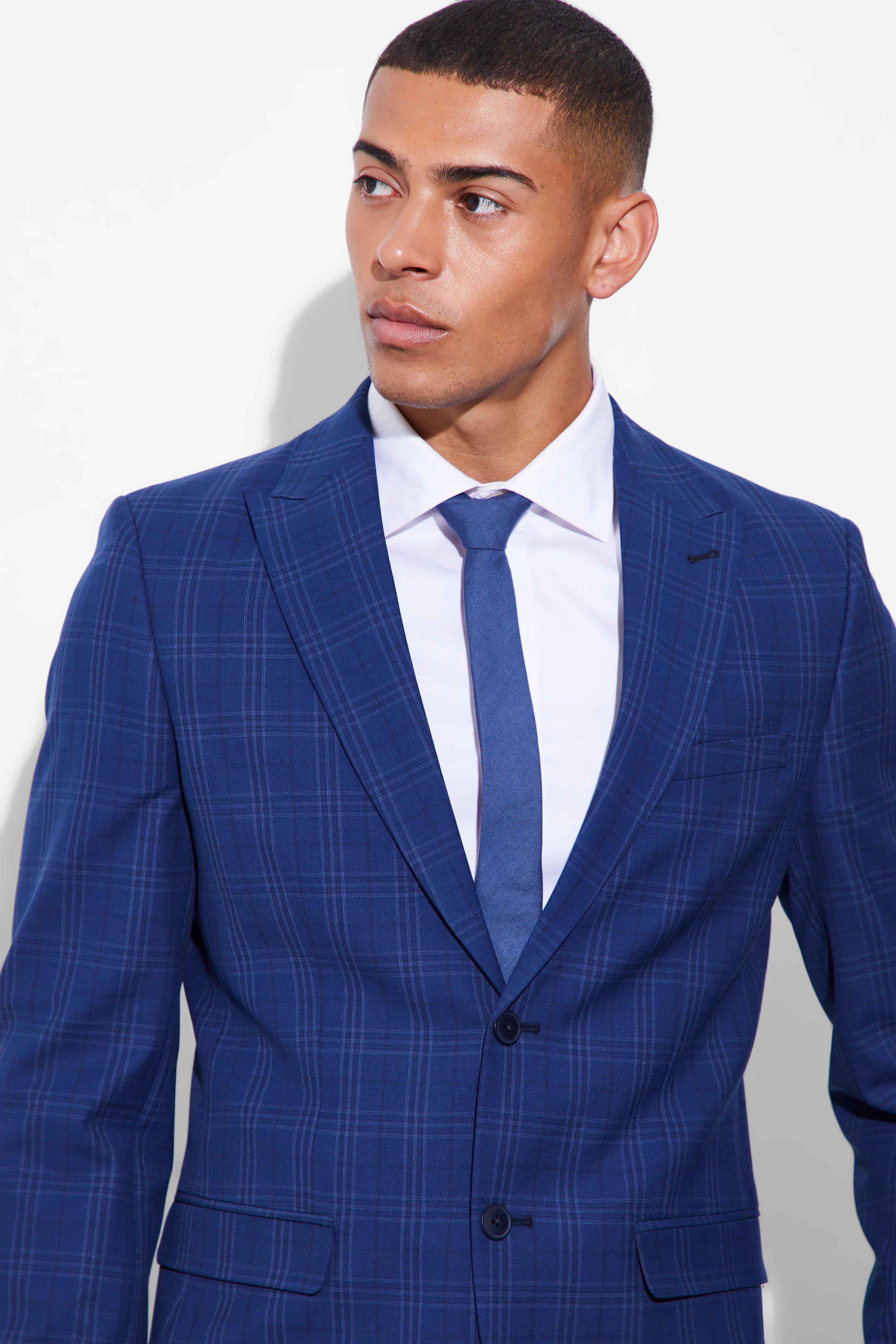 Blue checkered suit jacket hotsell