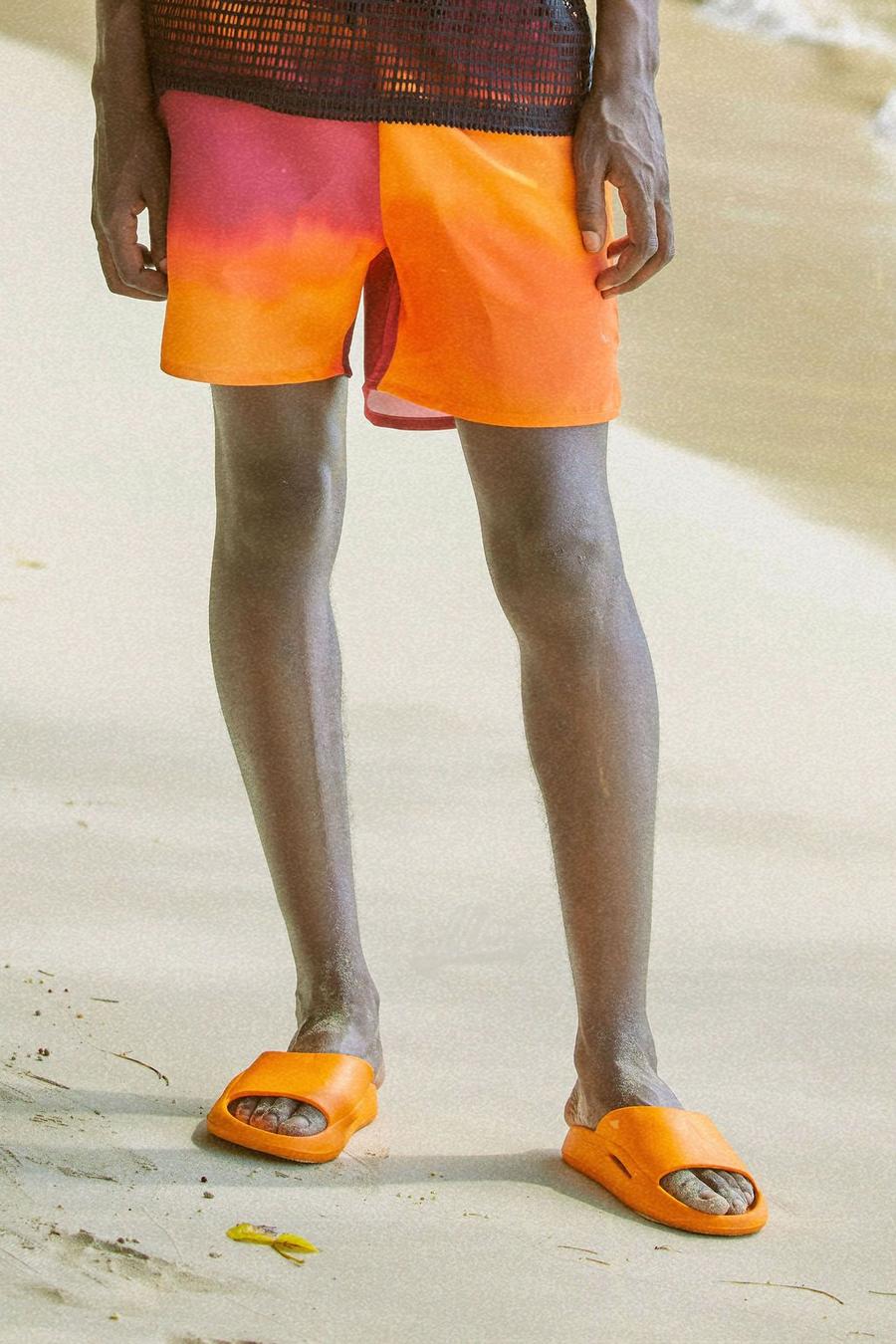 Orange Mid Length Ombre Split Hem Swim Shorts image number 1