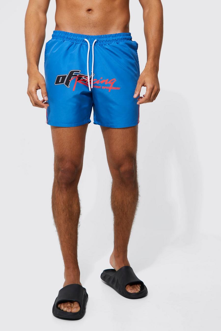 Cobalt blue Mid Length Moto Swim Shorts
