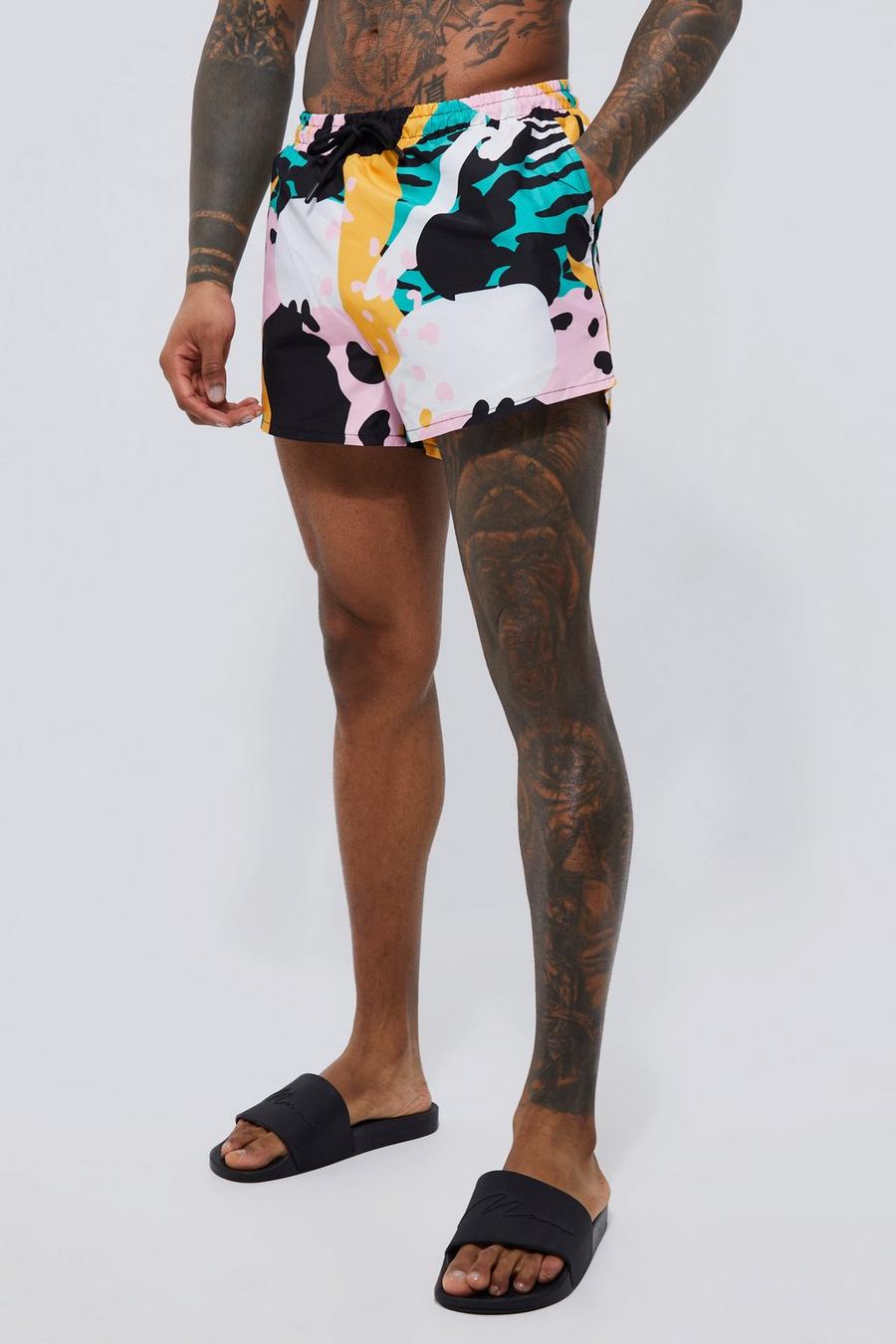 Multi Runner Abstract Print Swim Shorts image number 1