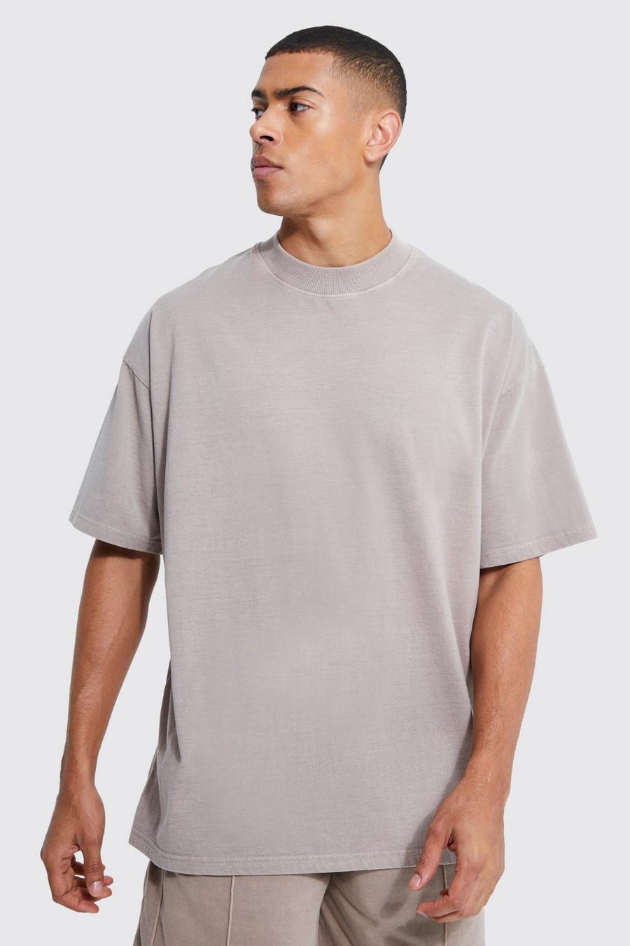 Taupe beige Oversized Dik Gebleekt T-Shirt