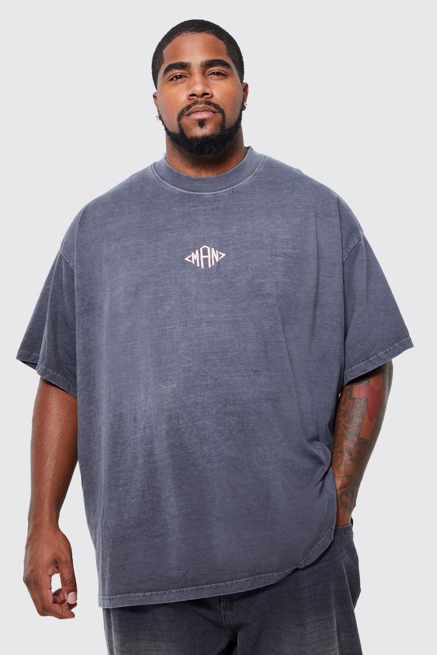Charcoal grey Plus Man Oversized Heavyweight Washed T-shirt