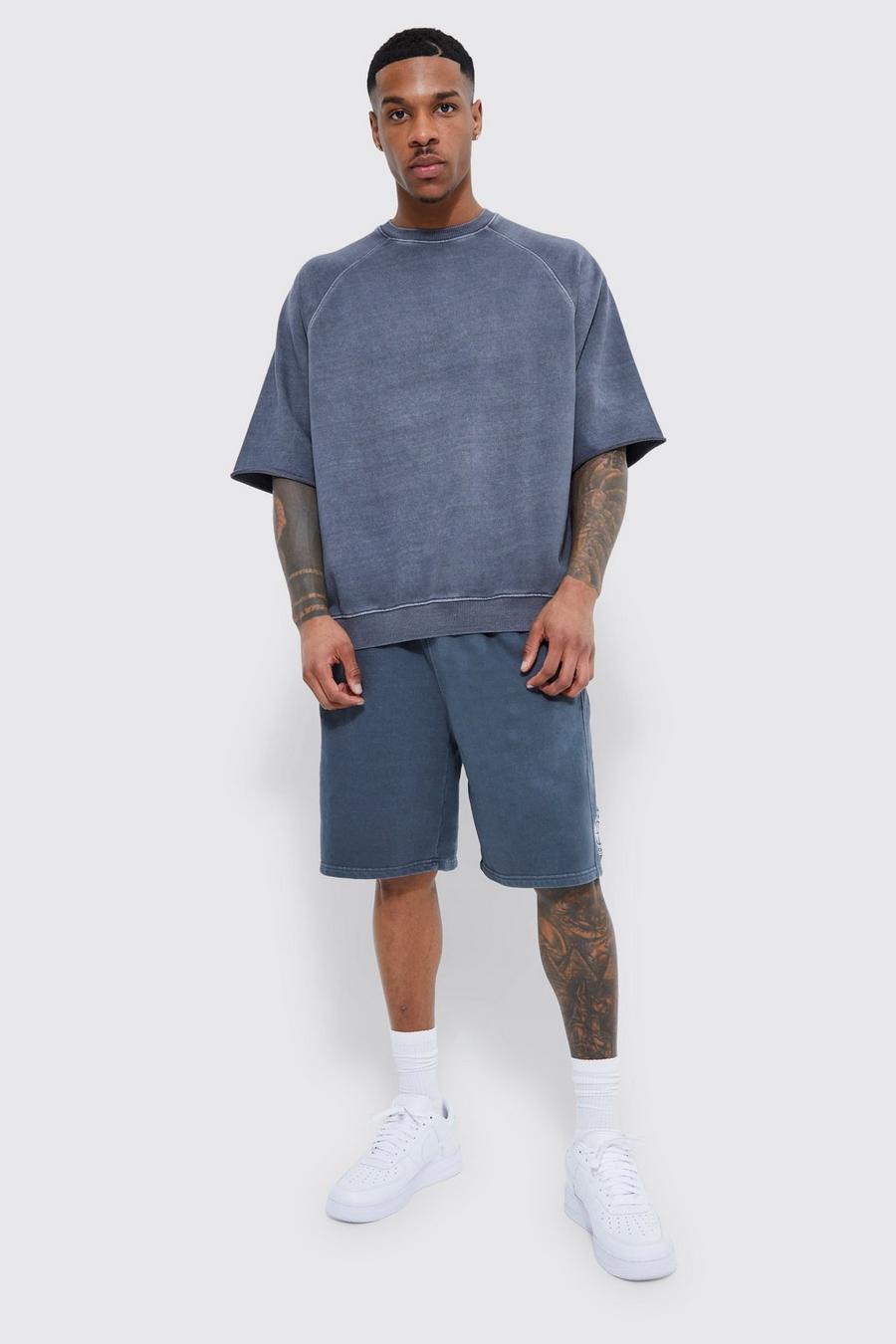 Charcoal grey Oversized Dikke Gebleekte Loopback Set Met Shorts