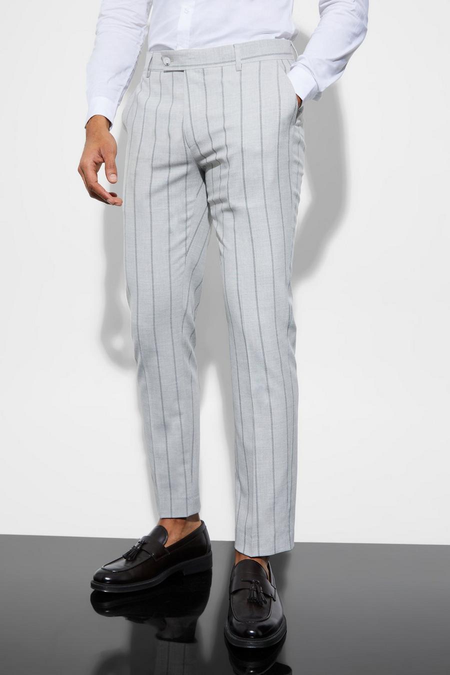 Light grey Slim Striped Suit Trousers image number 1