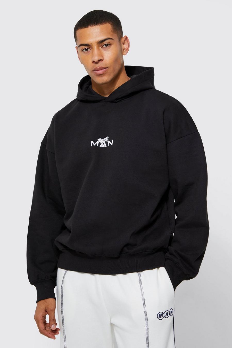 Black svart MAN Oversize hoodie i tjockt tyg