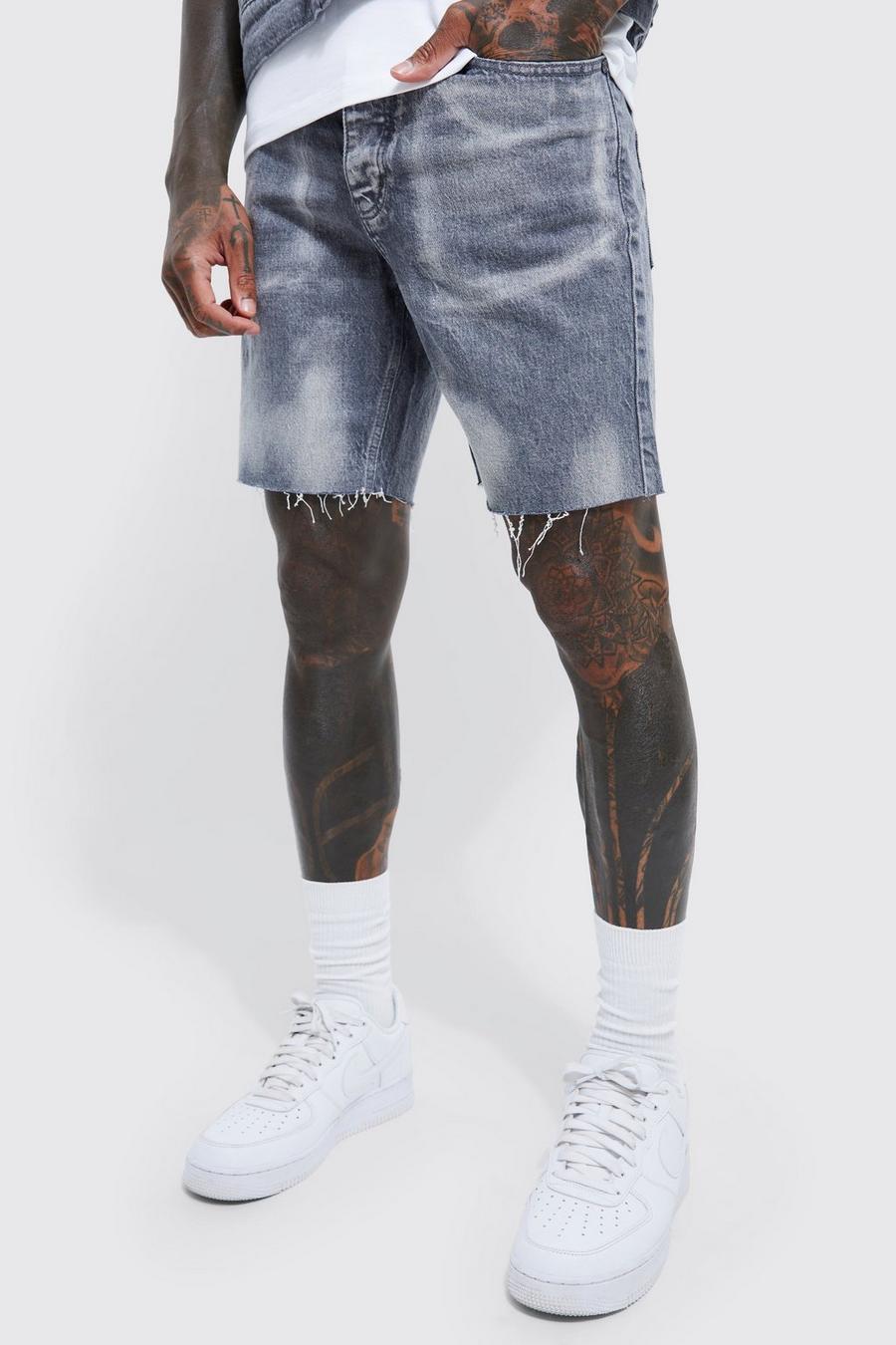 Mid grey grå Slim Fit Smoked Denim Shorts image number 1