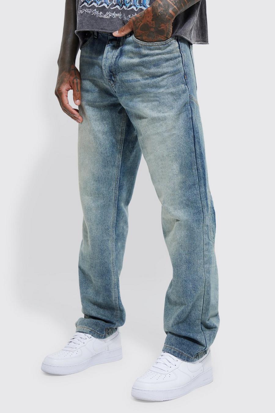 Antique wash blue Relaxed Fit Curved Seam Jeans