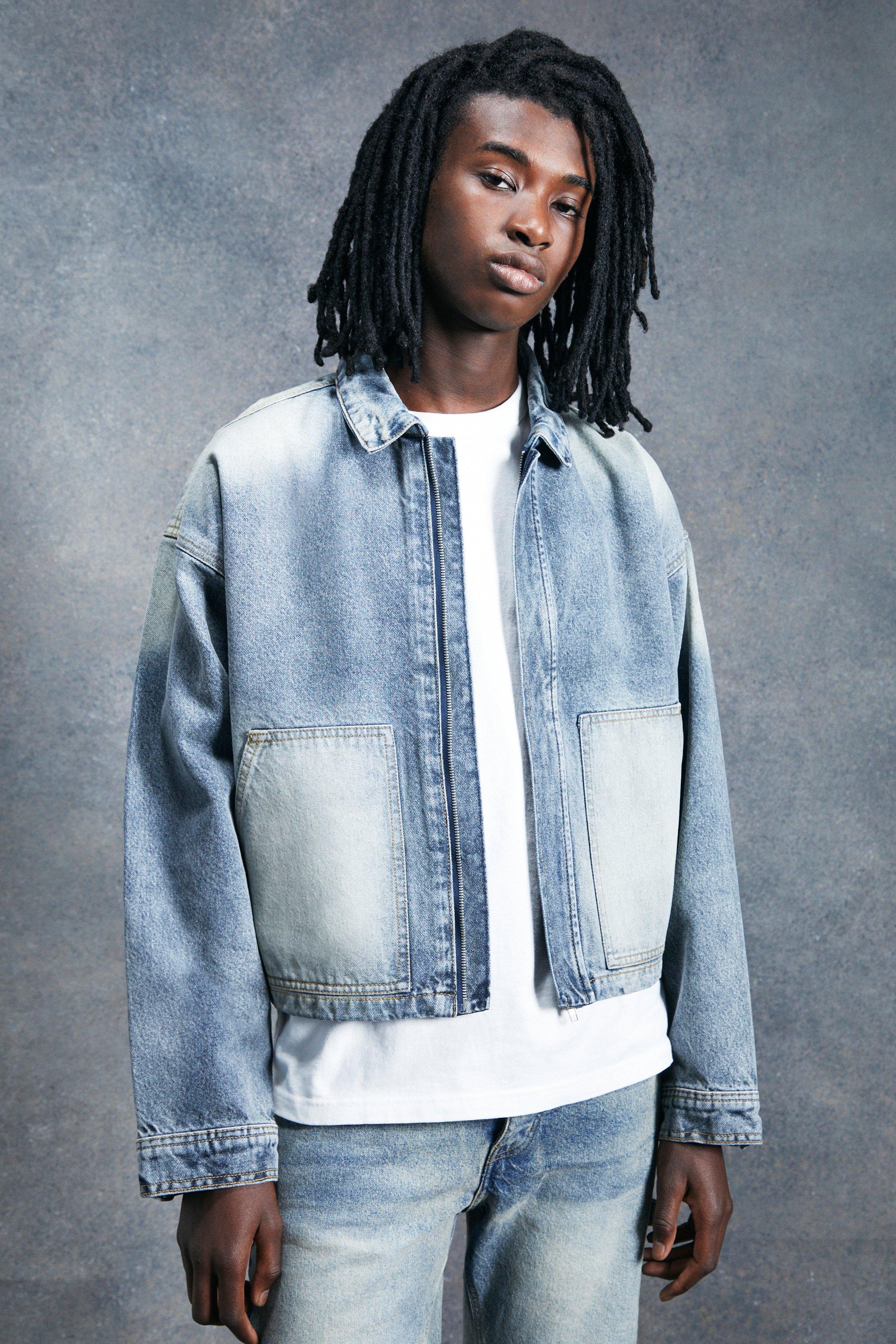 Antique wash Boxy Fit Acid Wash Zip Down Denim Jacket