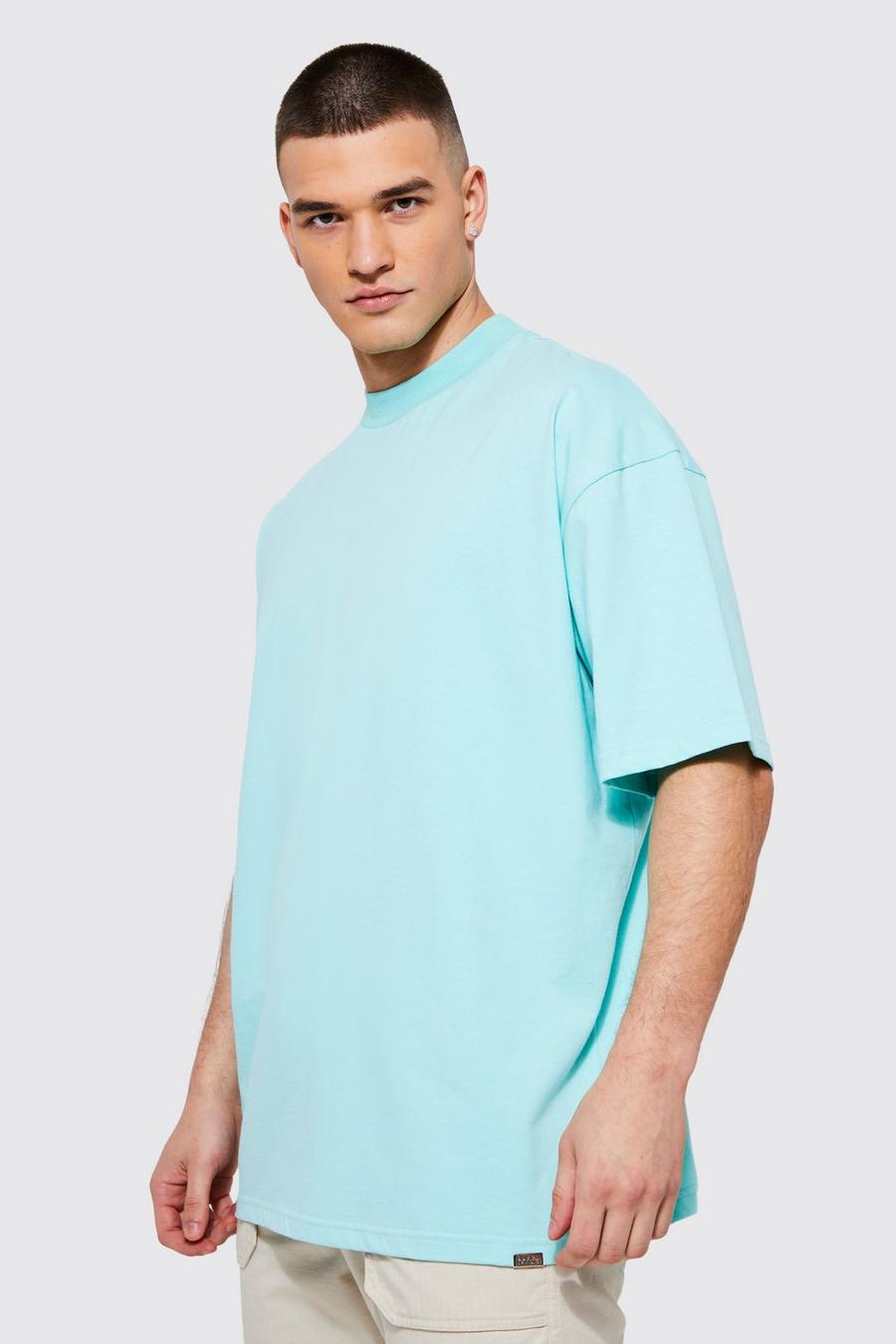 Tall Oversized Heavyweight Extended Neck T-shirt, Aqua azzurro