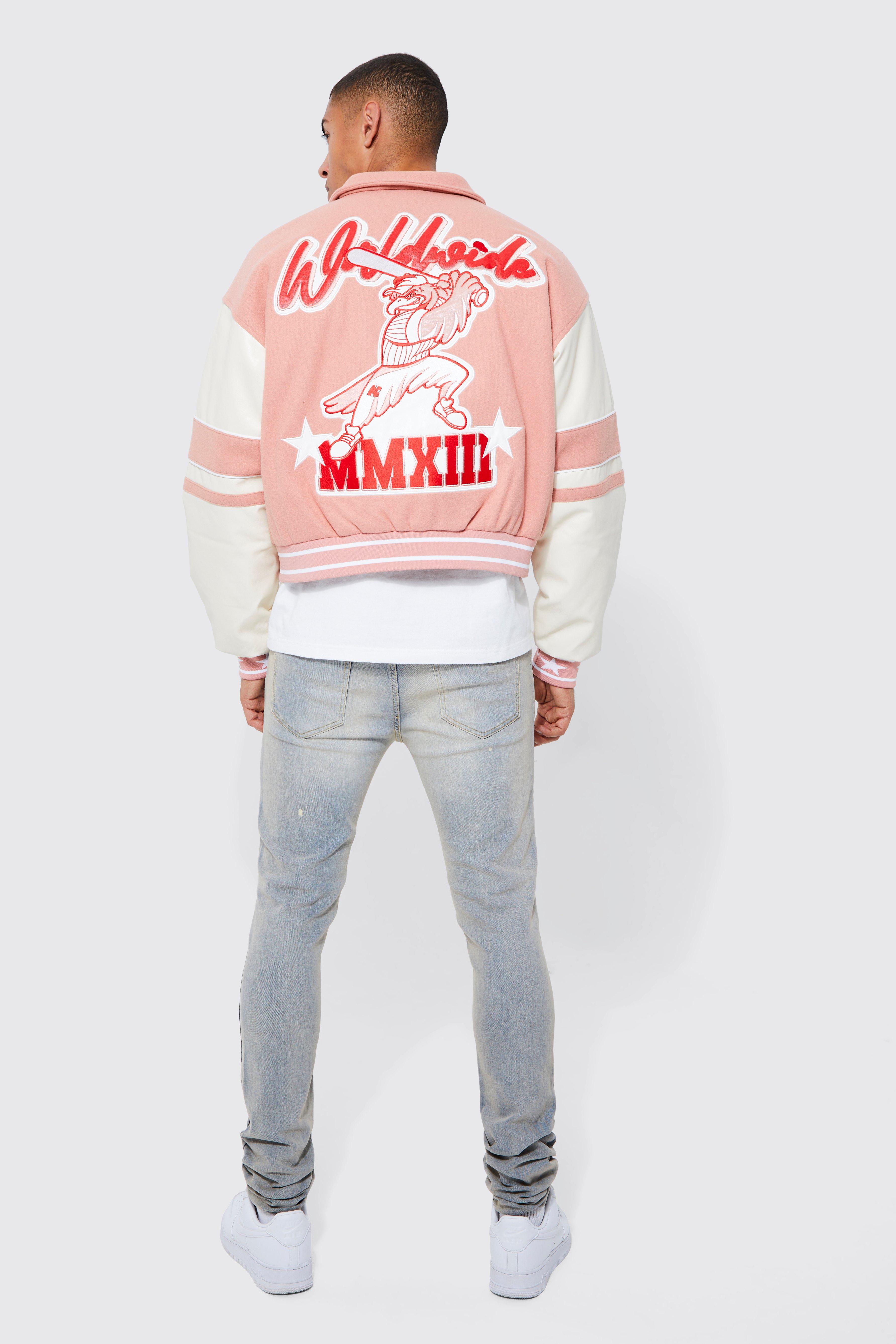 Mens pink cheap varsity jacket