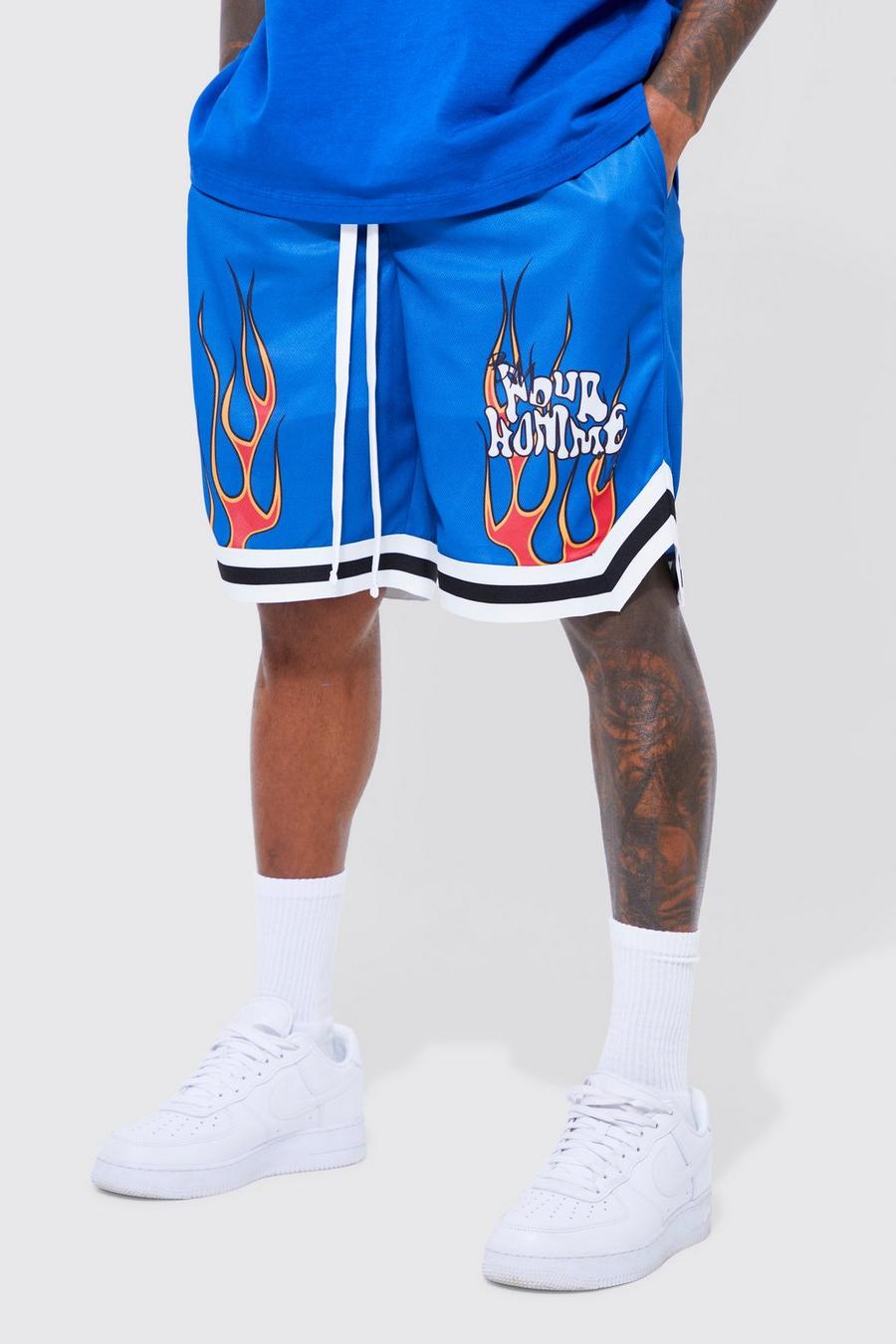 Mesh-Shorts mit Basketball Flammen-Print, Cobalt image number 1