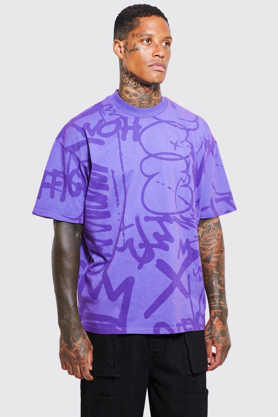 Lilac violett Oversized Dye Graffiti T-shirt 