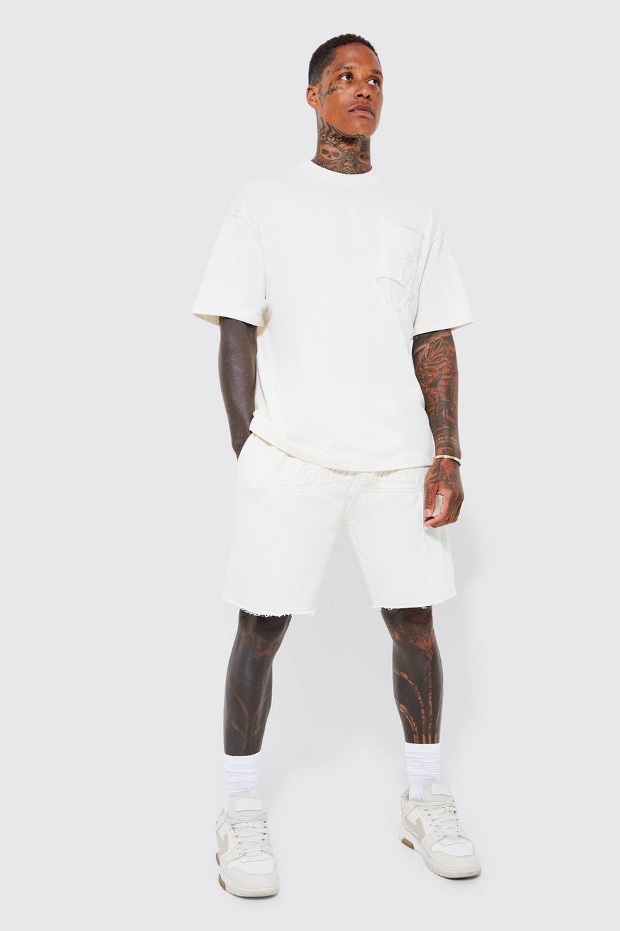 Ecru white Oversized Limited Edition Applique T-shirt And Short Set
