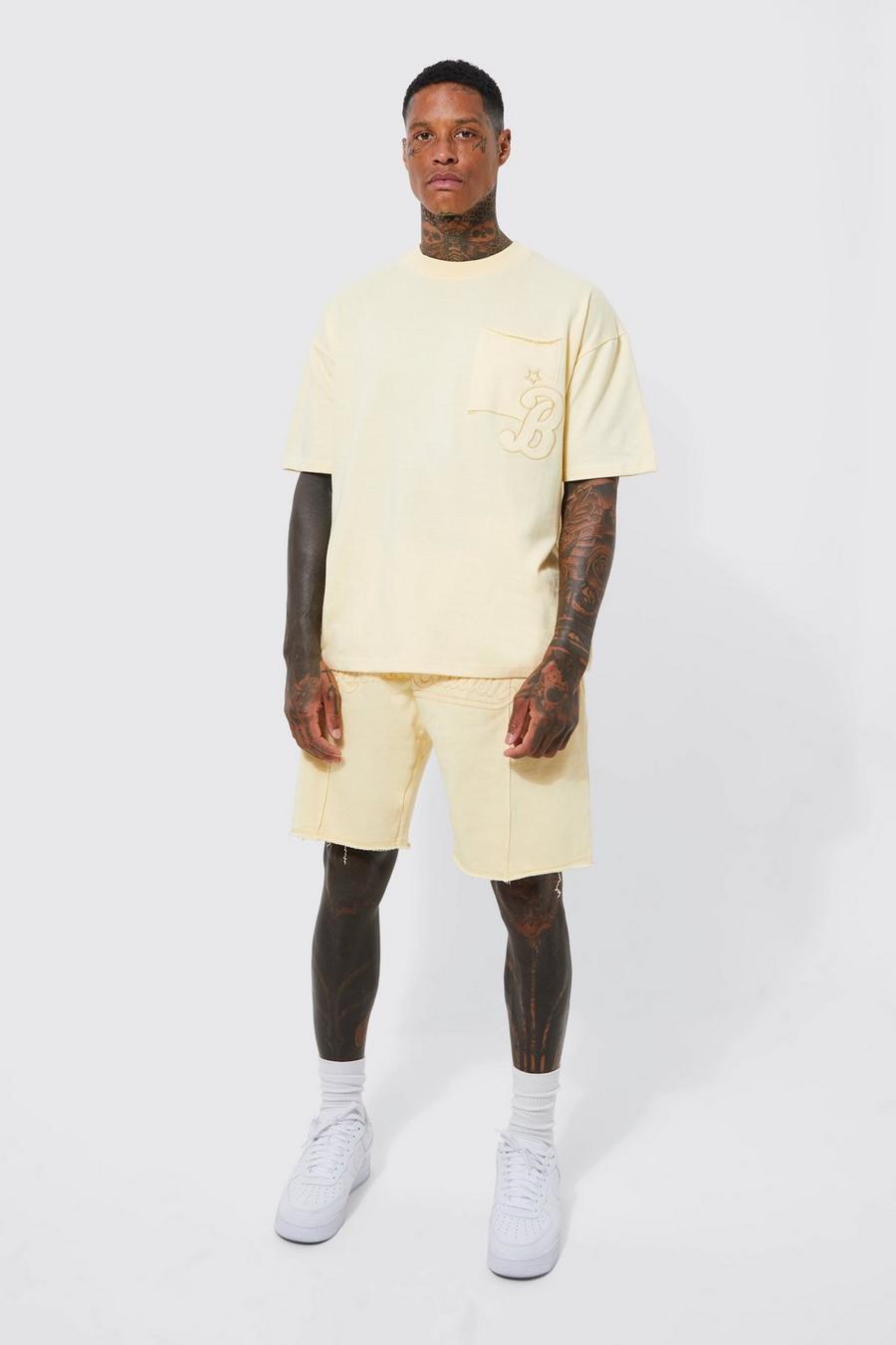 Lemon yellow Oversized Limited Edition Applique T-shirt And Short Set 