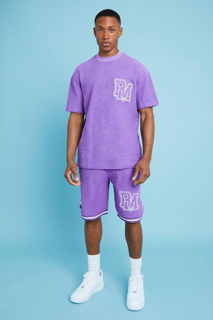 Oversized Bm Textured T-shirt And Short Set , Lilac viola