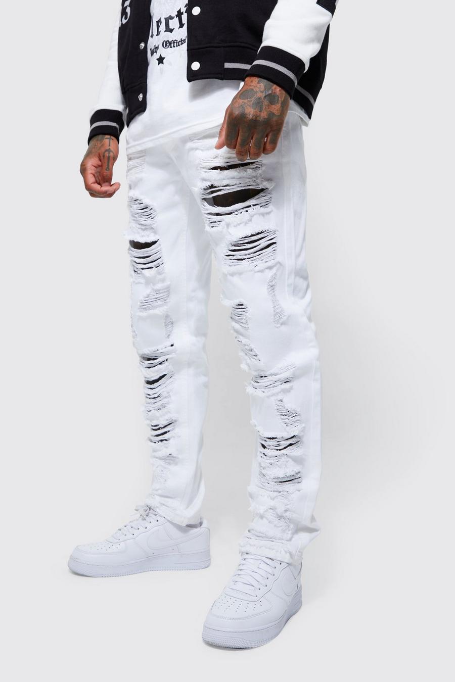 White Straight Rigid Extreme Rip Gusset Detail Jean