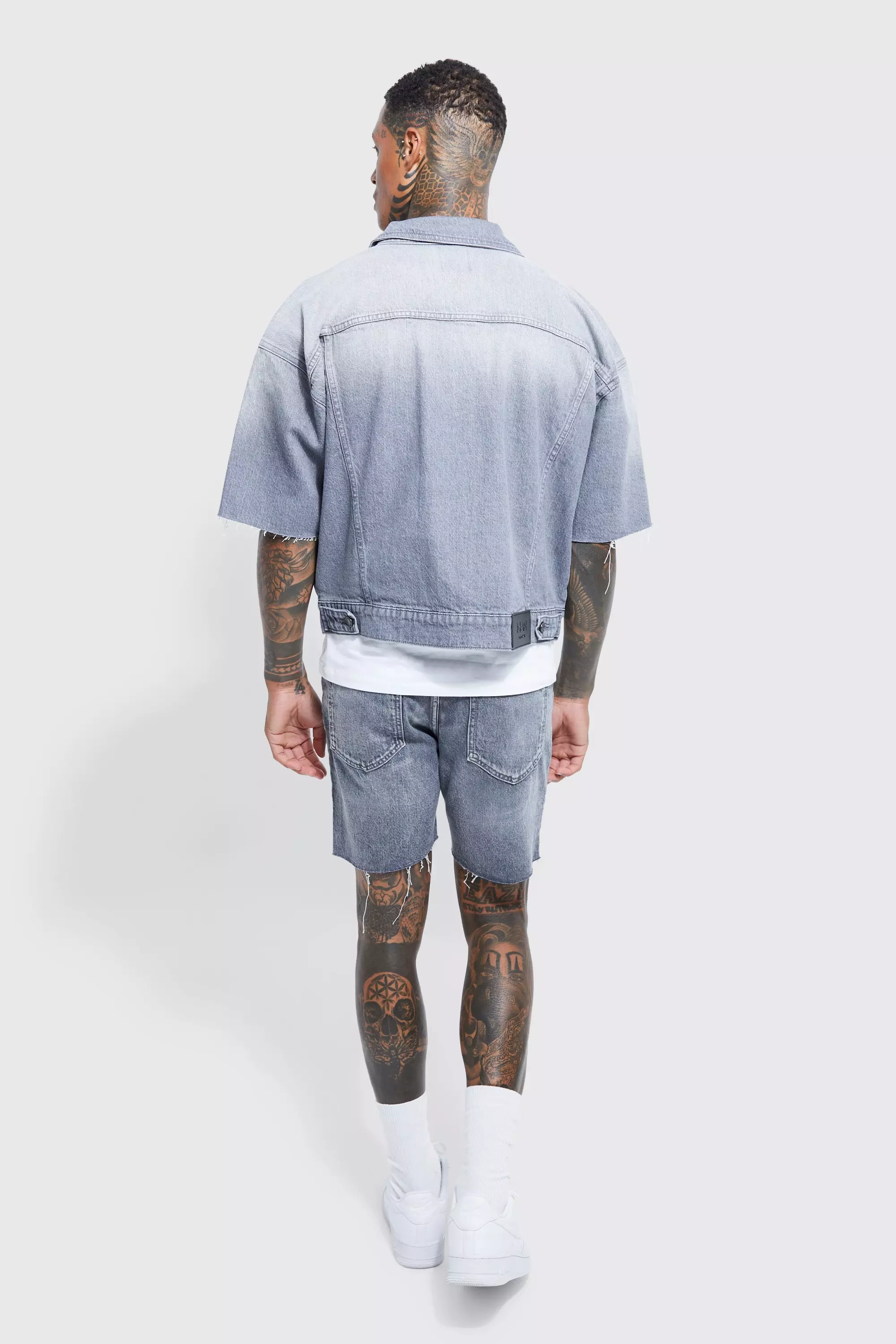 Short sleeve denim hot sale jacket mens