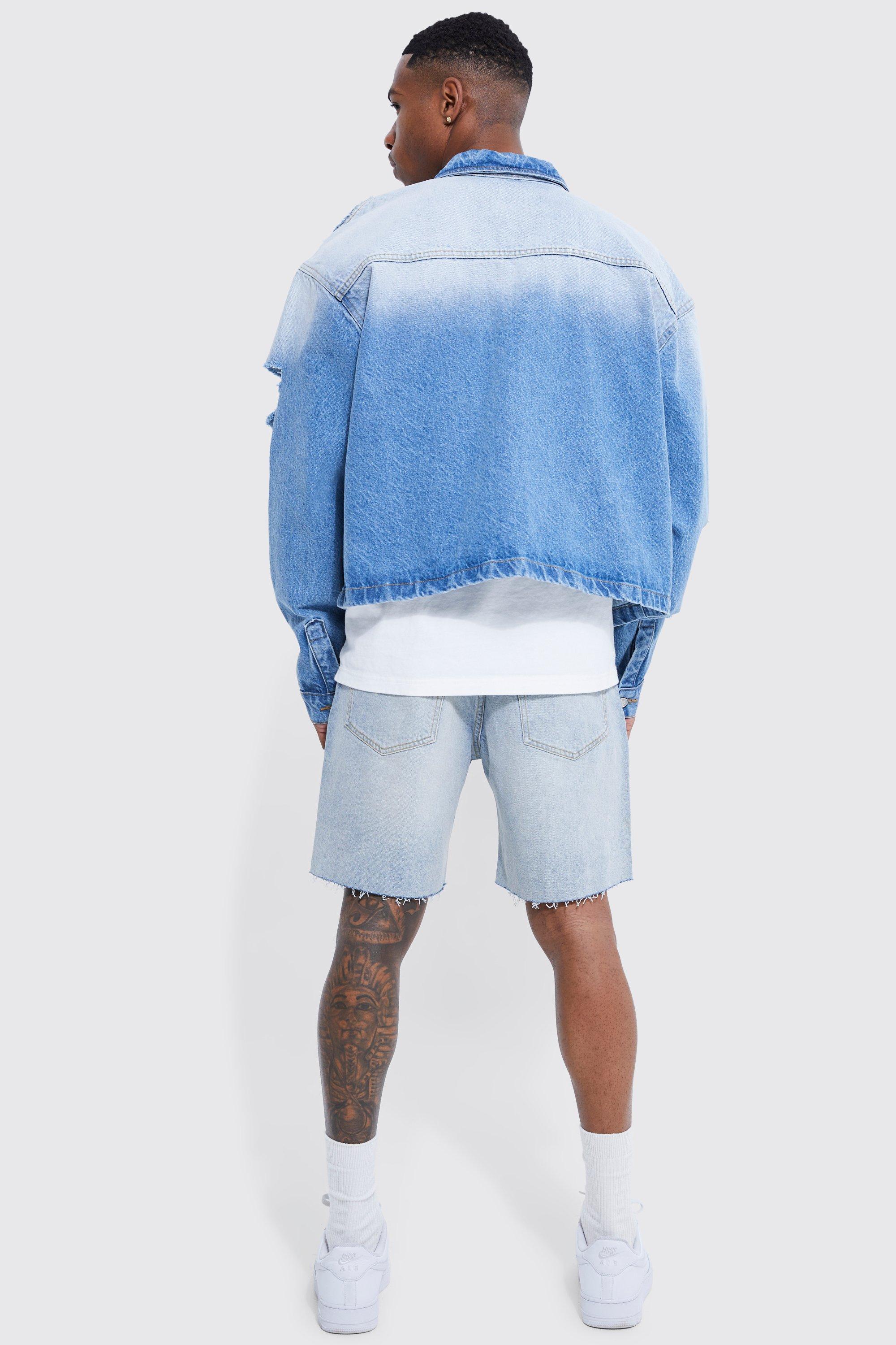 boohoo Mens Oversized Patchwork Denim Cagoule - Blue M