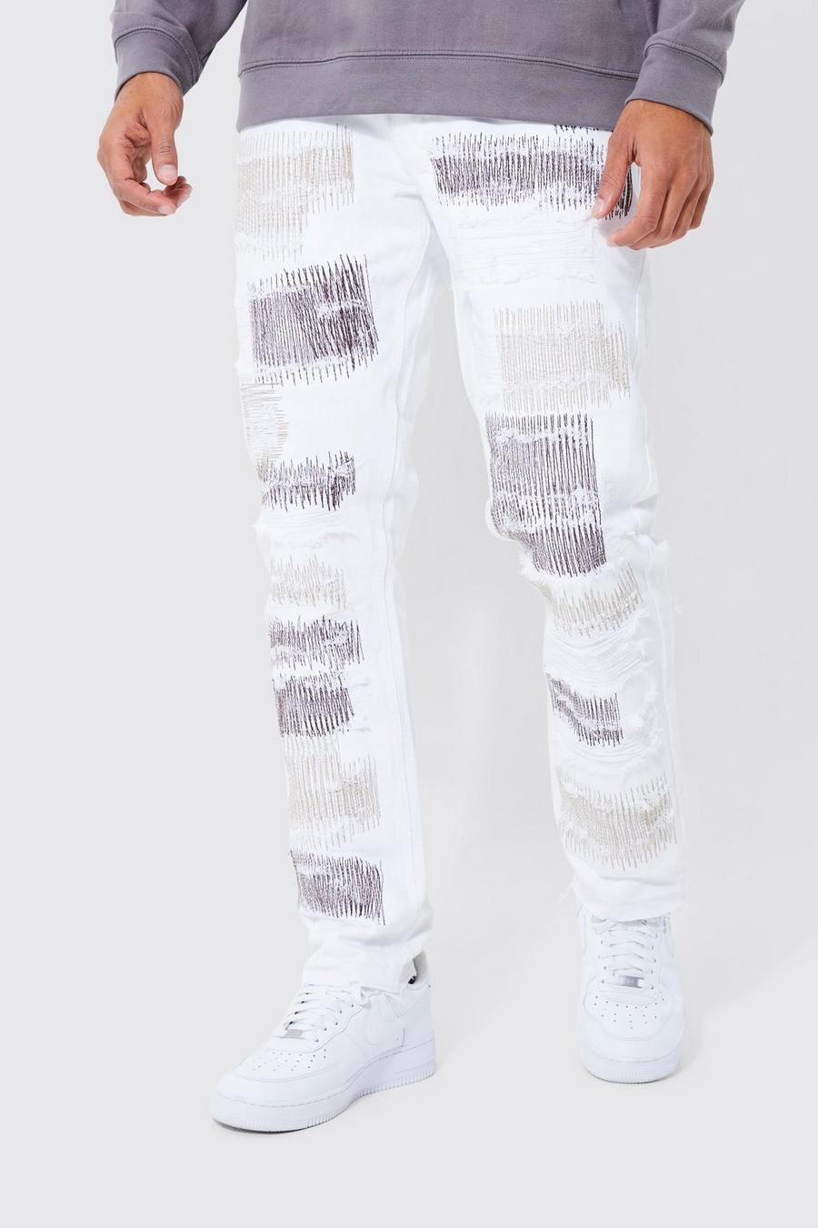 White Straight Rigid Stitch Detail Jeans