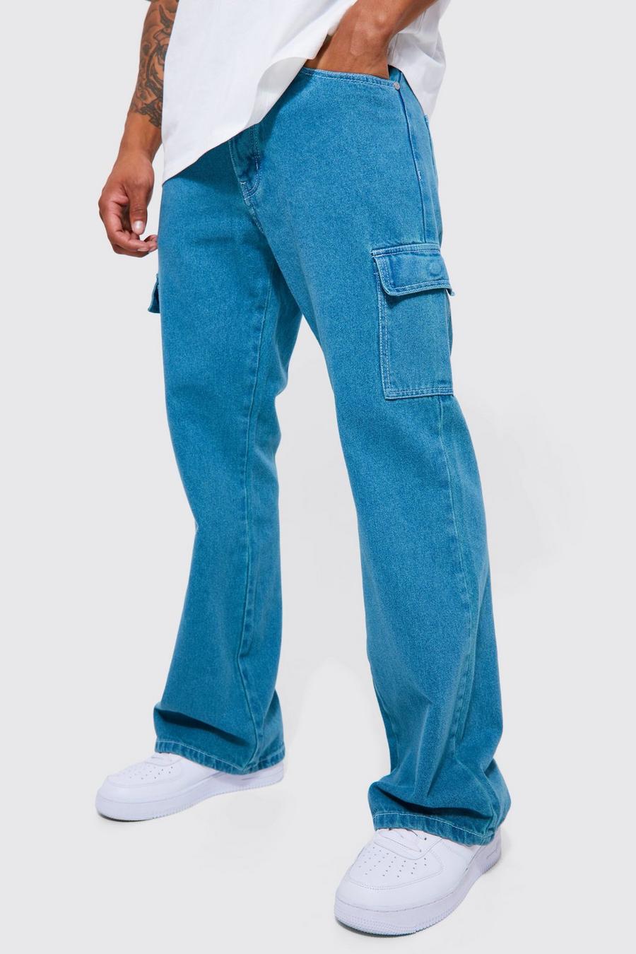 boohooMAN Mens Blue Relaxed Fit Carpenter Jeans, Blue Male 30R