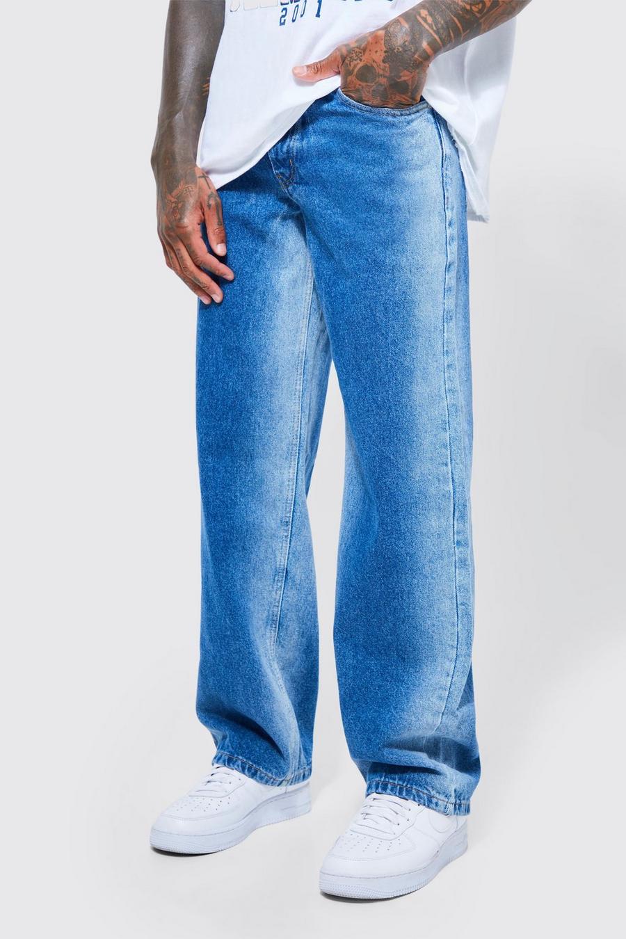 Mid blue Baggy jeans med blekt effekt image number 1