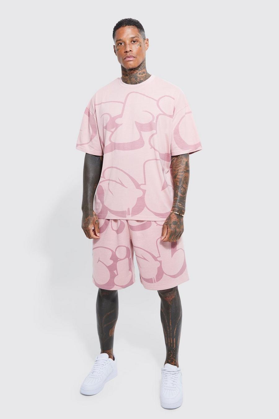 Mauve Oversized Official Print T-shirt And Short Set image number 1