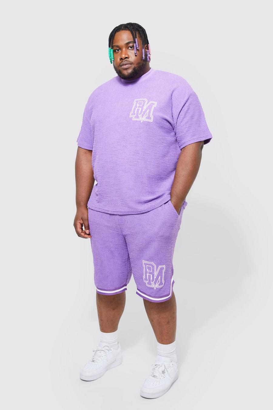 Lilac purple Plus Oversized Bm Textured T-shirt And Short Set 