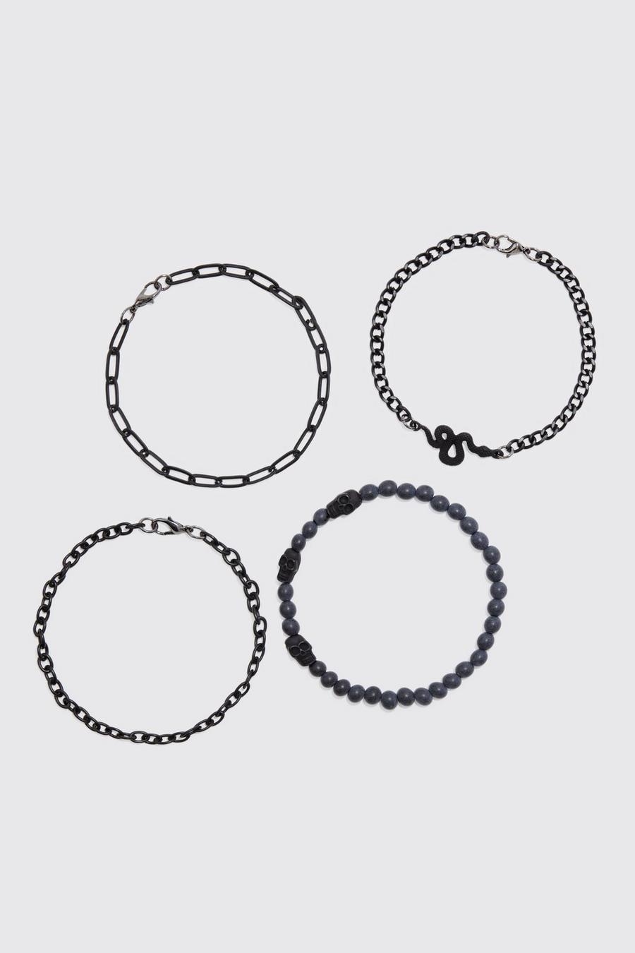 Black svart Flerpack armband med kedjor och pärlor