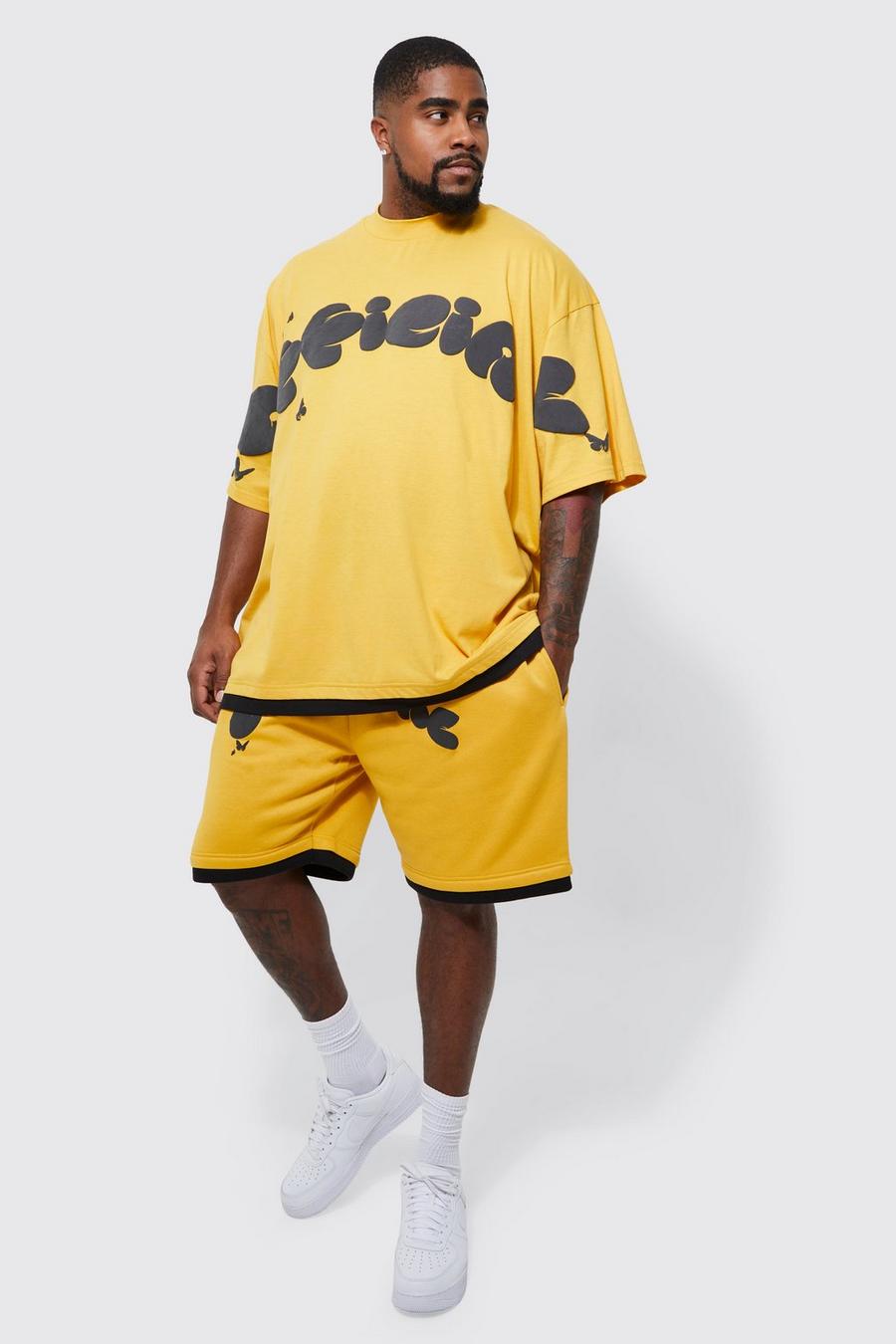 Orange Plus Oversized Official Faux Layer T-shirt And Short Set image number 1