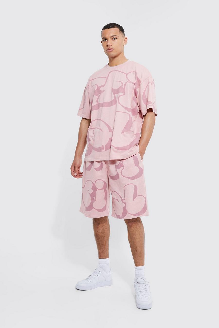 Mauve lila Tall Oversized Official Print T-shirt And Short Set