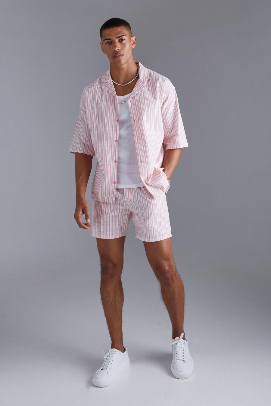 Pink Kortärmad randig skjorta och shorts image number 1