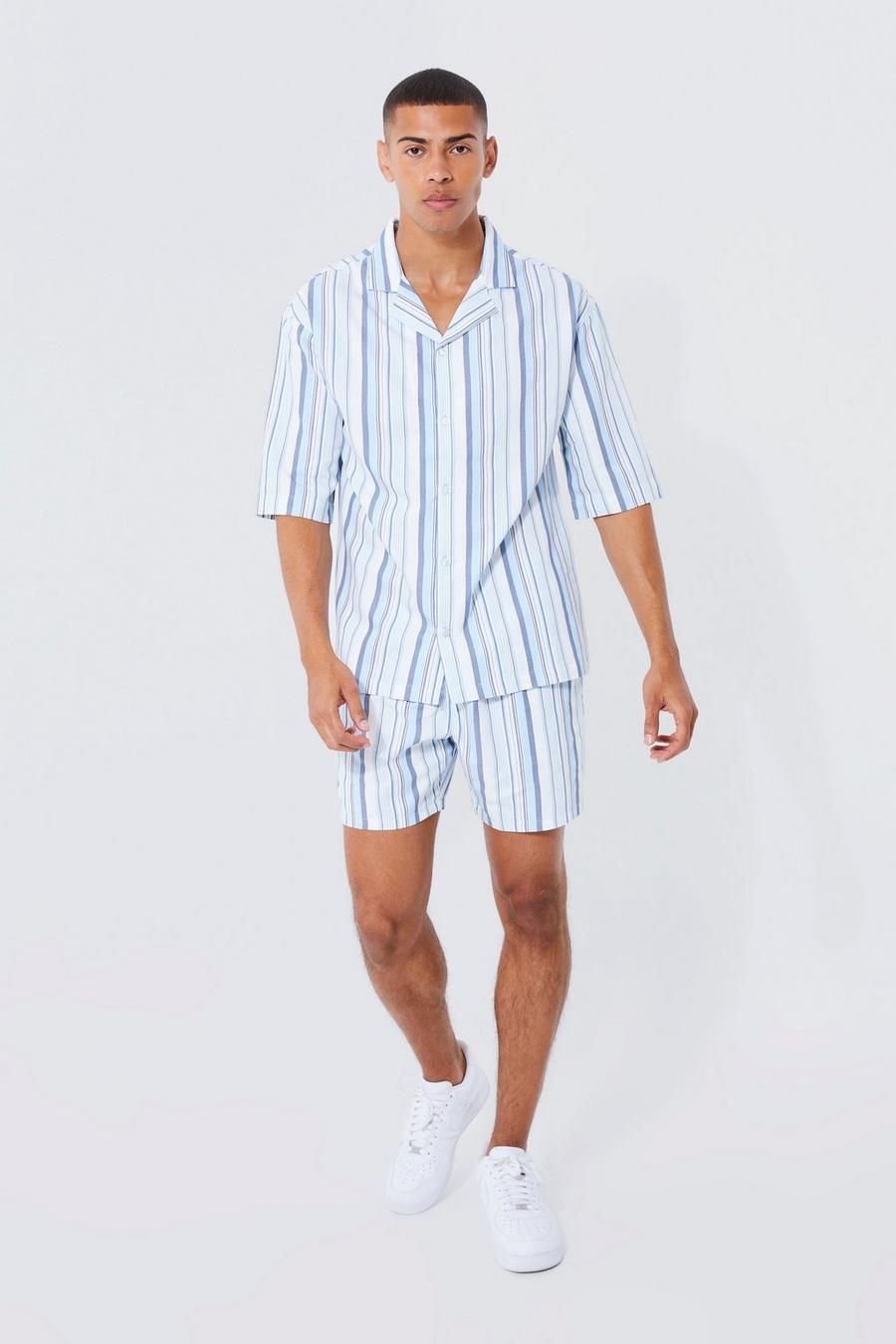 Blue Short Sleeve Stripe Shirt And Short image number 1