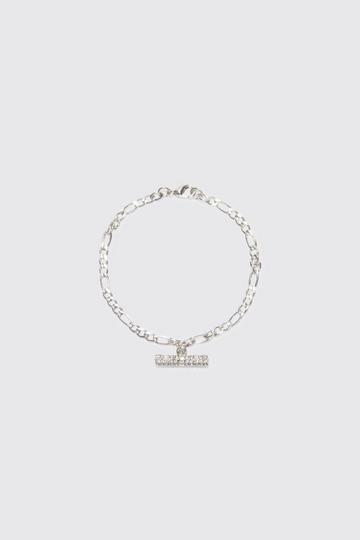 Iced T Bar Figaro Chain Bracelet silver