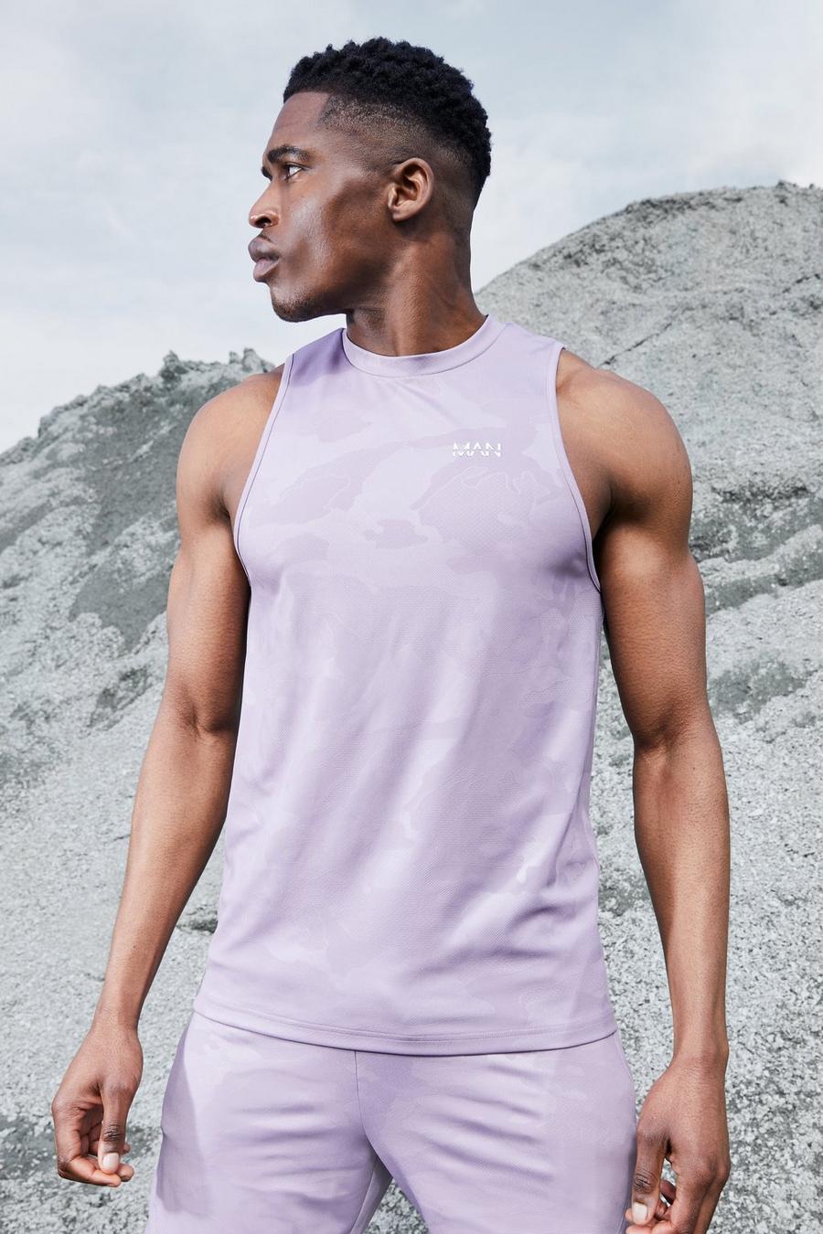 Man Active Camouflage Racer Performance Tanktop, Washed purple violet