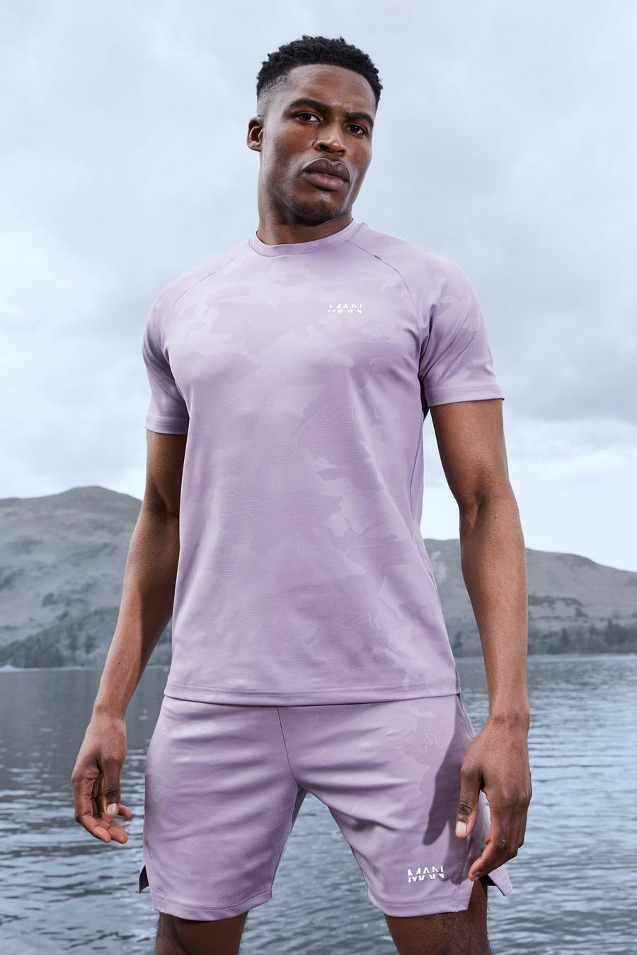 Man Active Camouflage Raglan Performance T-Shirt, Washed purple violett