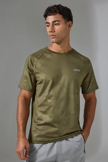 Khaki Man Active Camo Raglan Performance T-shirt