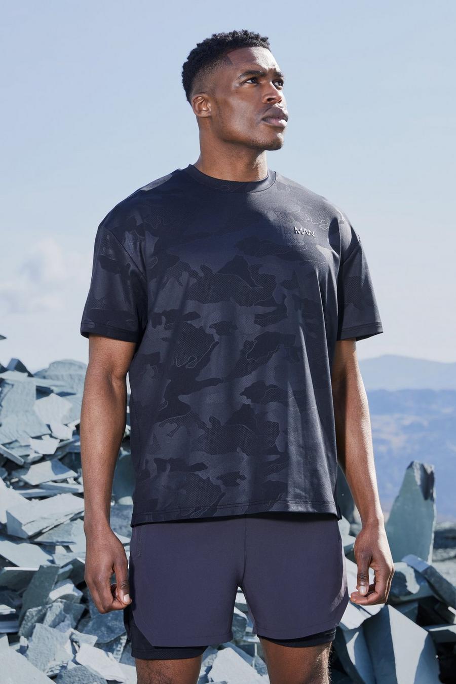 Black Man Active Oversized Camo Performance T-Shirt